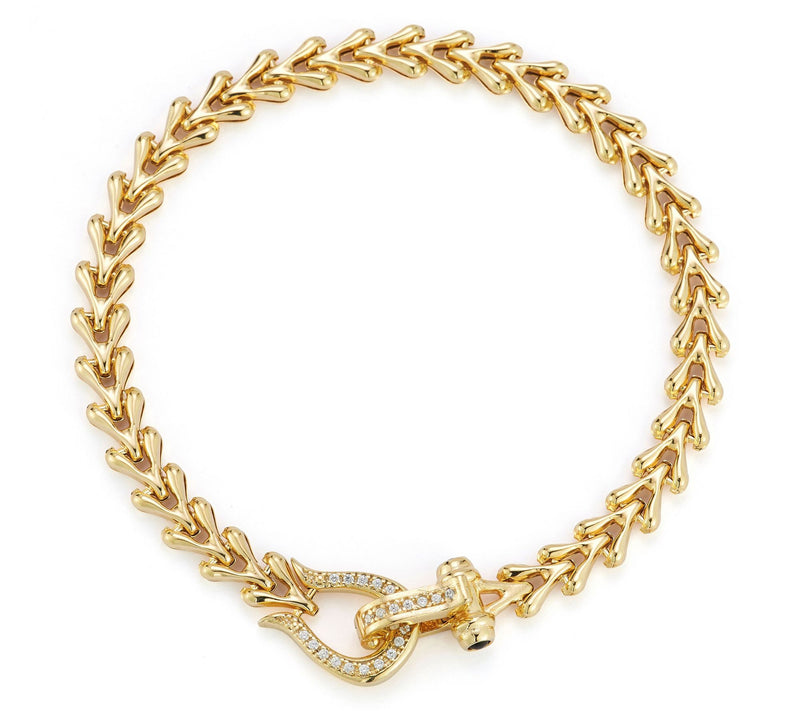Italian Silver Pave Horseshoe V-Link Chain Bracelet, Sterling — View 8
