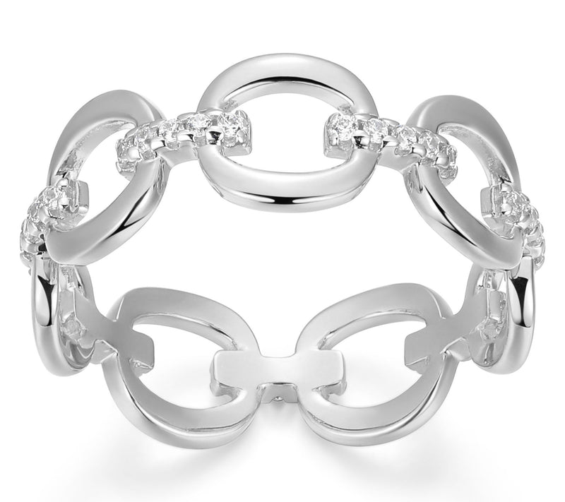 Sterling Silver Moissanite Accent Pave Link Ring — View 9