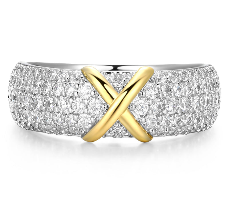 Sterling Silver 0.75 cttw Moissanite Two-tone XBand Ring — View 2