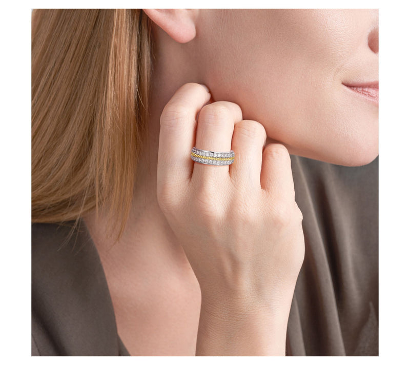 Sterling Silver 0.60 cttw Moissanite Two-Tone Band Ring — View 6