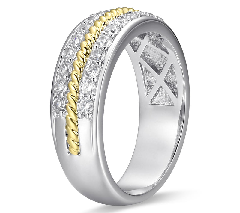 Sterling Silver 0.60 cttw Moissanite Two-Tone Band Ring — View 3