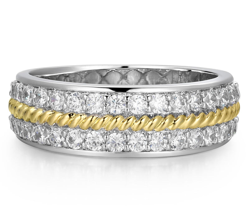 Sterling Silver 0.60 cttw Moissanite Two-Tone Band Ring — View 2