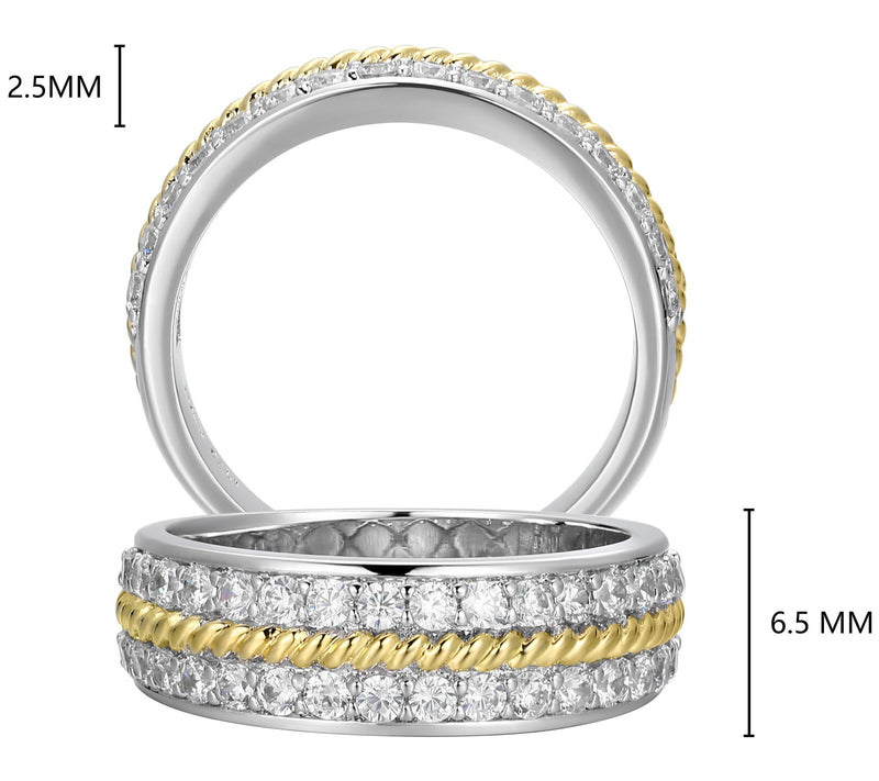 Sterling Silver 0.60 cttw Moissanite Two-Tone Band Ring — View 5