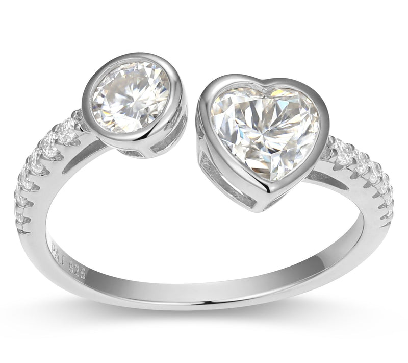Sterling Silver 1.30 cttw Moissanite Heart CuffRing — Main view
