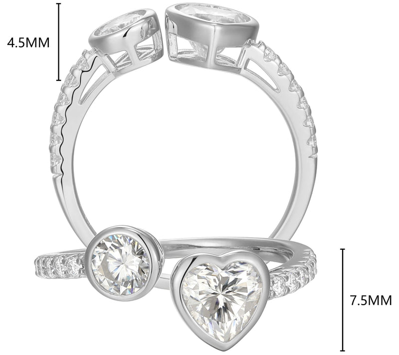 Sterling Silver 1.30 cttw Moissanite Heart CuffRing — View 5