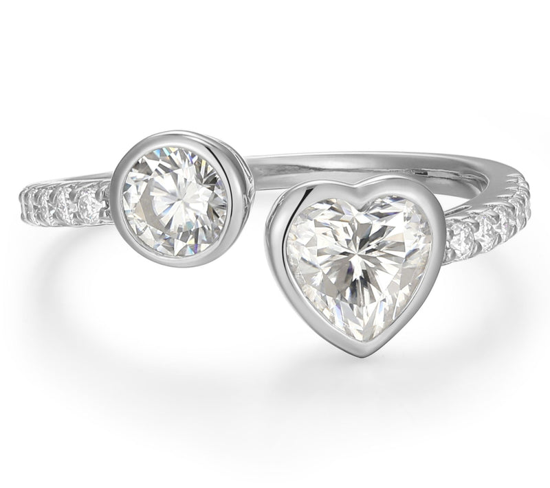 Sterling Silver 1.30 cttw Moissanite Heart CuffRing — View 2