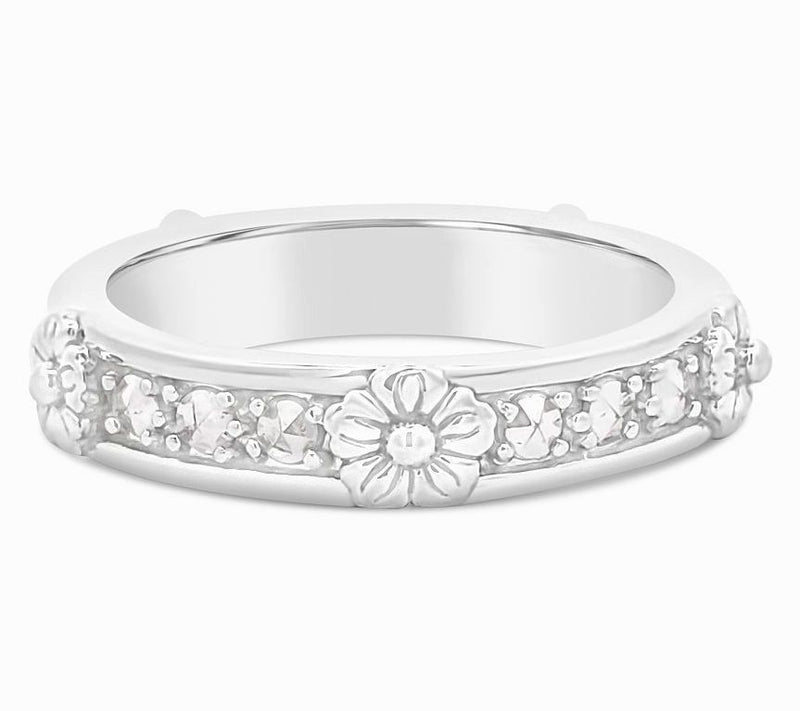 Dallas Prince Sterling Chrome Marcasite FloralEternity Ring — Main view