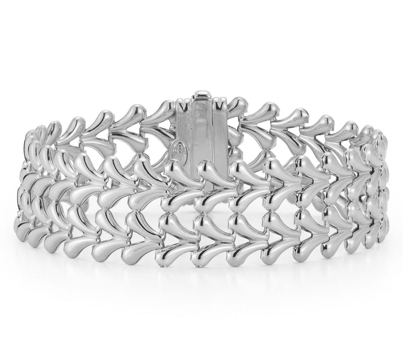 Italian Silver Double Row V-Link Chain Bracelet, Sterling — View 7