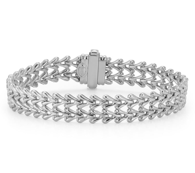 Italian Silver Thin Double Row V-Link Chain Bracelet, Sterling — View 7