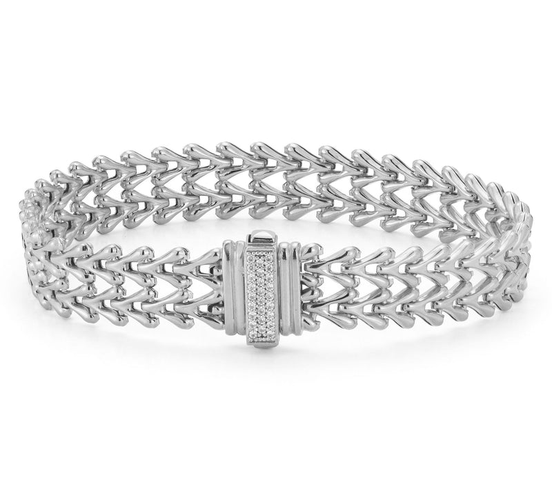 Italian Silver Thin Pave Double Row V-Link Bracelet, Sterling — View 7