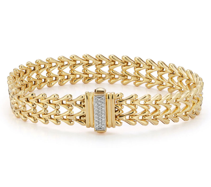 Italian Silver Thin Pave Double Row V-Link Bracelet, Sterling — Main view