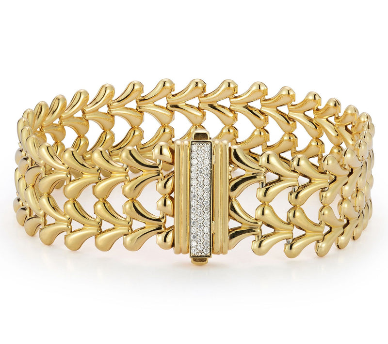 Italian Silver Pave Double Row V-Link Chain Bracelet, Sterling — View 8