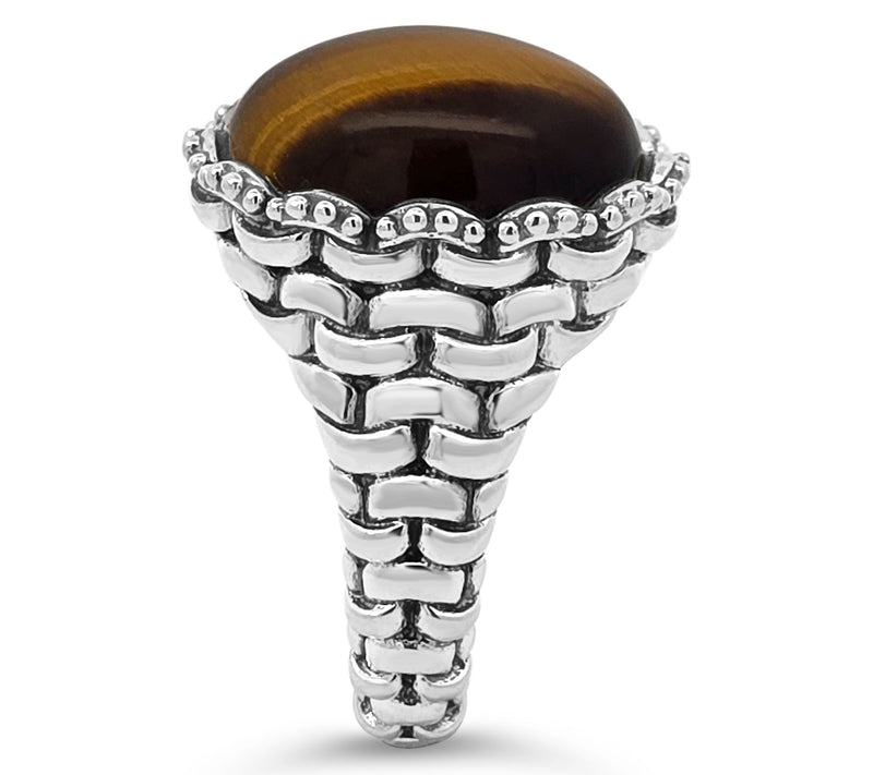 Tiffany Kay Studio Sterling Tigers Eye Purl-Knit Textured Ring — View 3