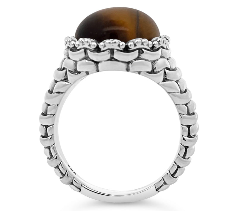 Tiffany Kay Studio Sterling Tigers Eye Purl-Knit Textured Ring — View 2