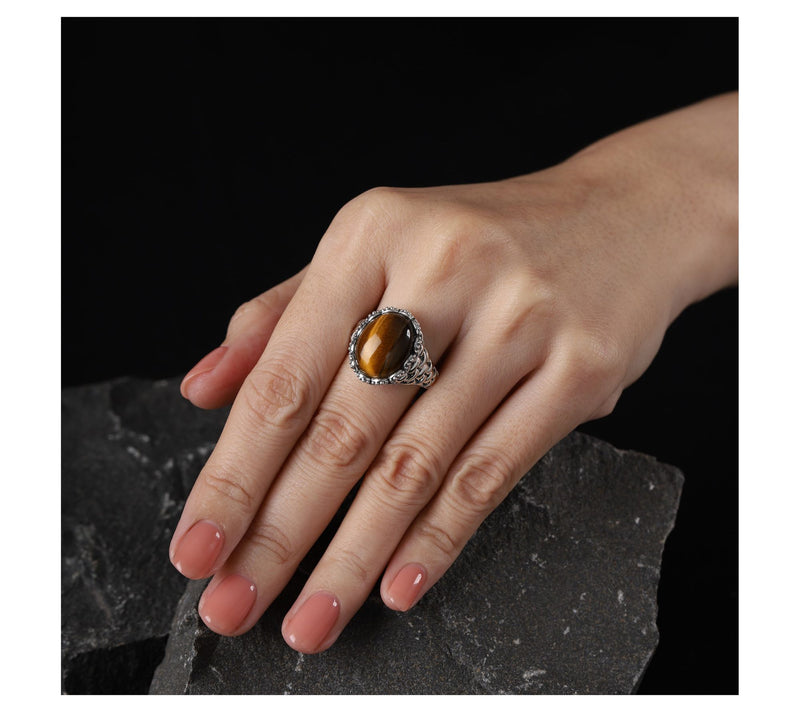 Tiffany Kay Studio Sterling Tigers Eye Purl-Knit Textured Ring — View 4