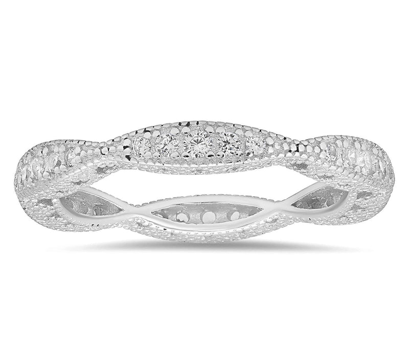 Diamonique Vintage Swirl Eternity Band Ring, Sterling Silver — View 5