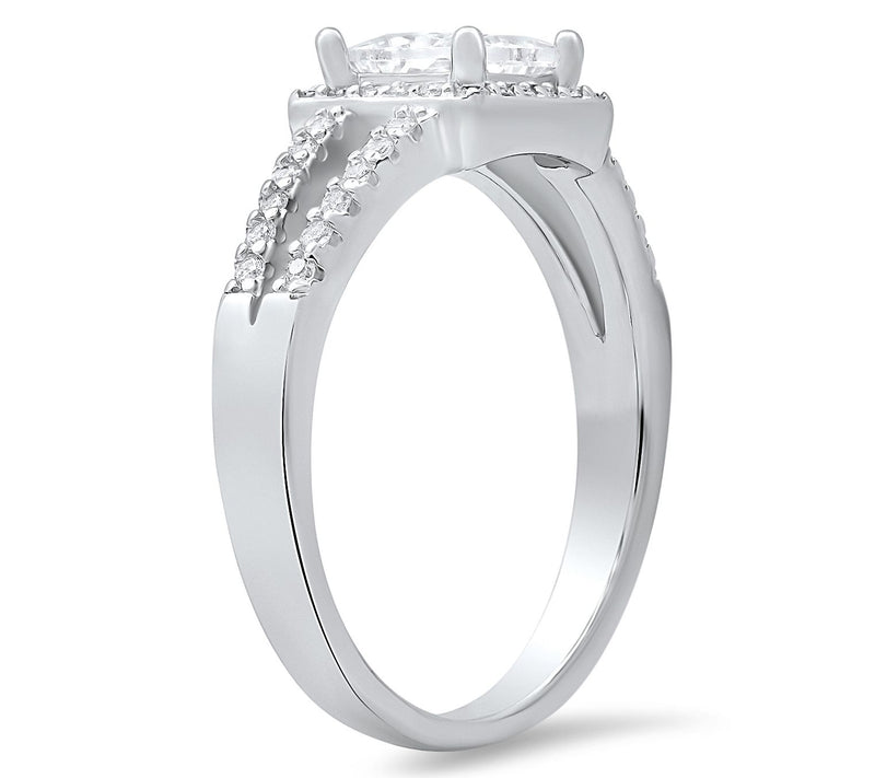 Diamonique 0.90 cttw Split Band Halo Ring, Sterling Silver — View 2
