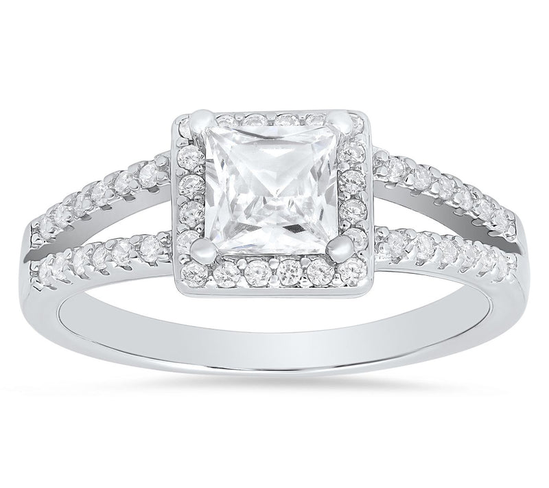 Diamonique 0.90 cttw Split Band Halo Ring, Sterling Silver — View 5
