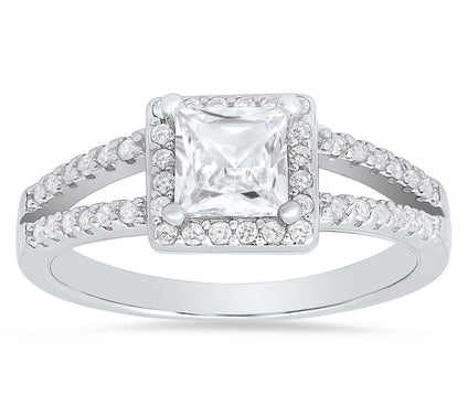 Diamonique 0.90 cttw Split Band Halo Ring, Sterling Silver