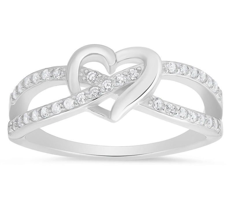 Diamonique Pave Swirling Heart Ring, Sterling Silver — Main view