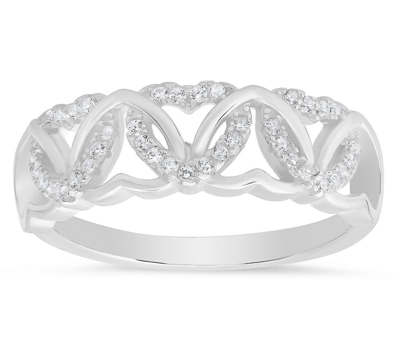 Diamonique Interlocking Hearts Ring, Sterling Silver — View 5
