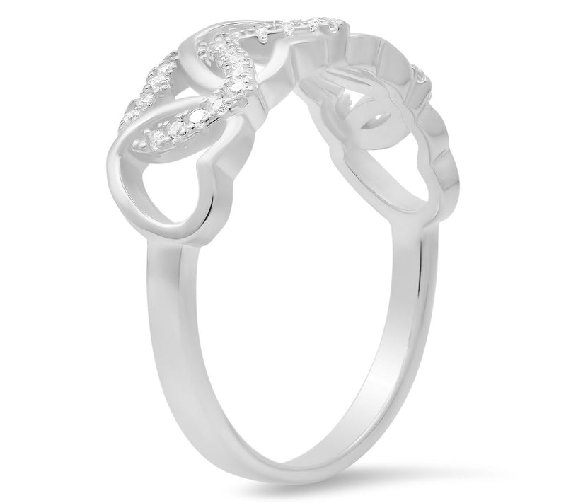 Diamonique Interlocking Hearts Ring, Sterling Silver — View 2