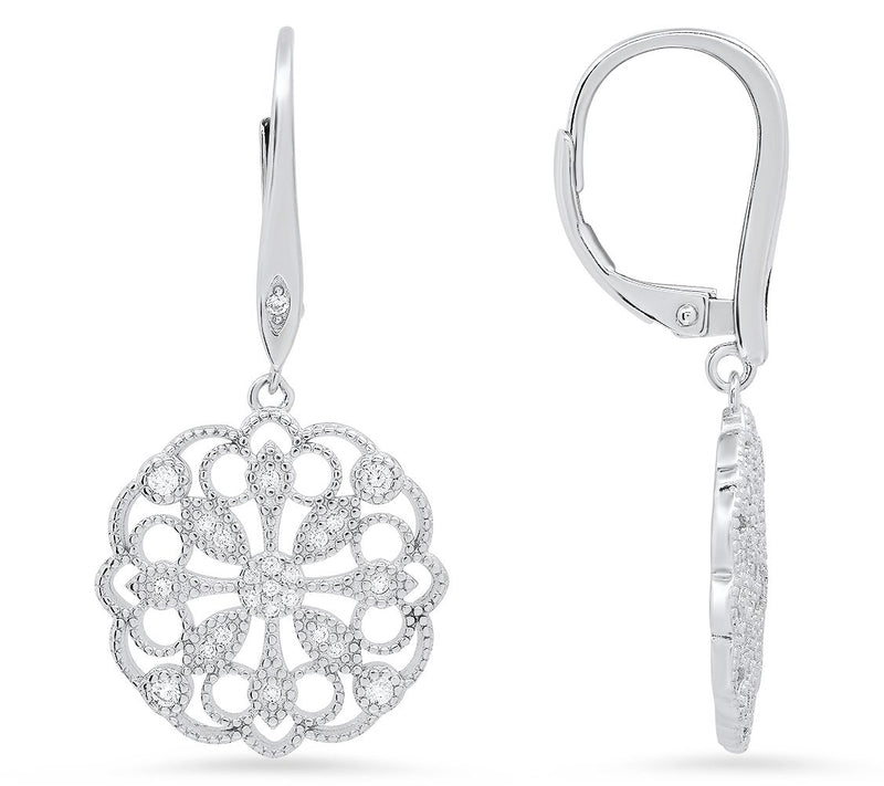 Diamonique Vintage Floral Leverback Earrings, Sterling Silver — Main view
