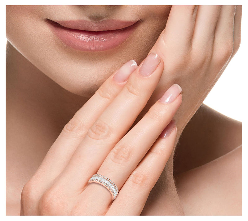 Effy Round & Baguette Cut Diamond Band Ring, 14K Rose Gold — View 4