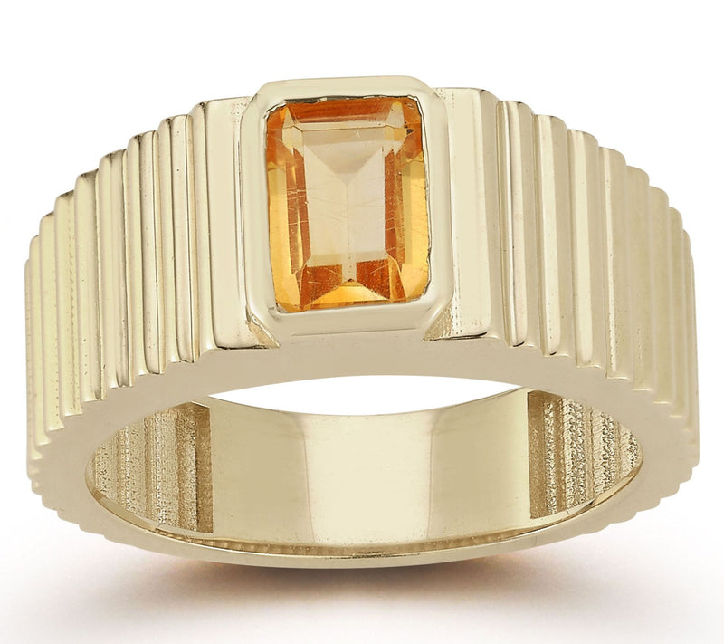 Luminosa Gold Gemstone Ribbed Band Ring, 14K — View 10