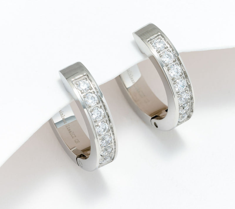 Steel by Diamonique 1/2" Hinged Hoop Earrings — View 8