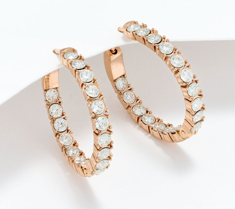 Steel by Diamonique 1" Hinged Hoop Earrings — View 9