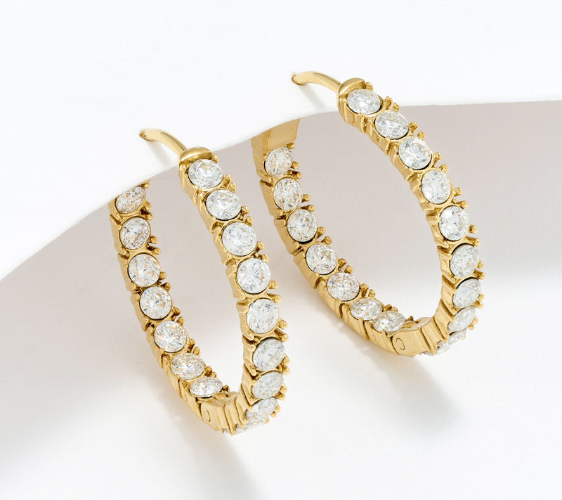 Steel by Diamonique 1" Hinged Hoop Earrings — View 10