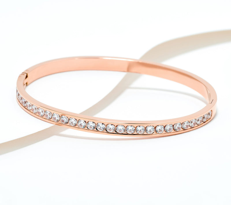 Steel by Diamonique Round Cut Pave Bangle — View 8