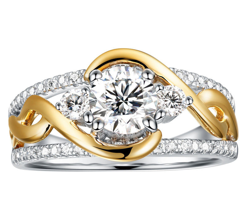 Diamonique 1.35 cttw Two-Tone Split Shank Ring,Sterling — Main view