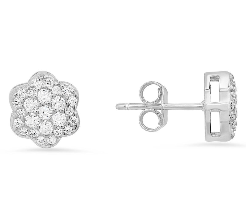 Diamonique Petite Flower Stud Earrings, Sterling Silver — View 6