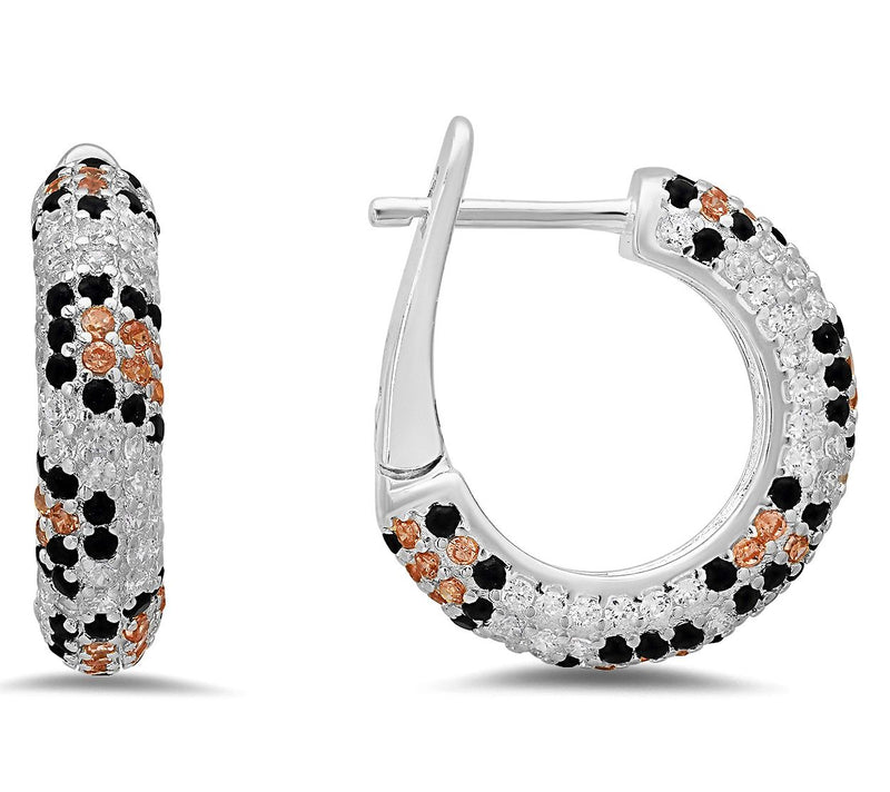 Diamonique Leopard Skin Hoop Earrings, SterlingSilver — View 4
