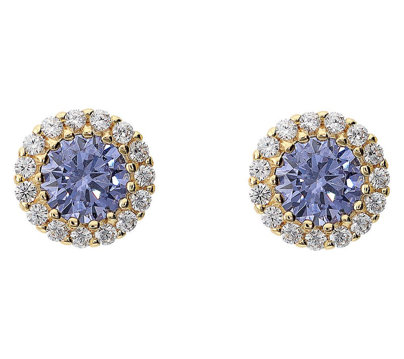Diamonique Halo Stud Earrings, 14K Gold Plated — View 9