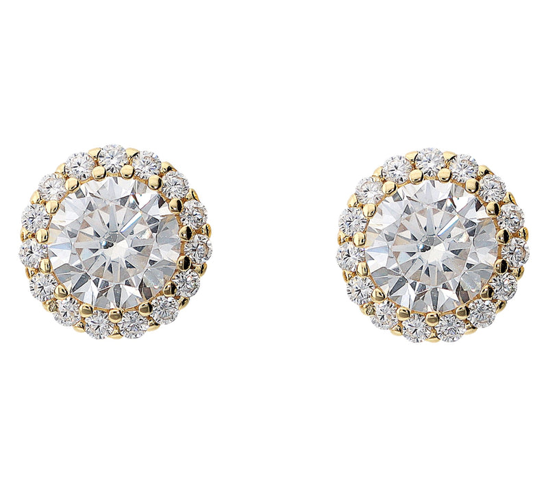 Diamonique Halo Stud Earrings, 14K Gold Plated — View 13