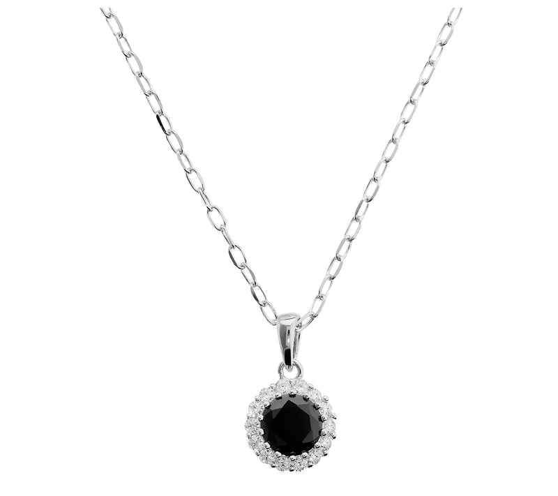 Diamonique Halo Pendant w/ Chain, Sterling Silver — View 10