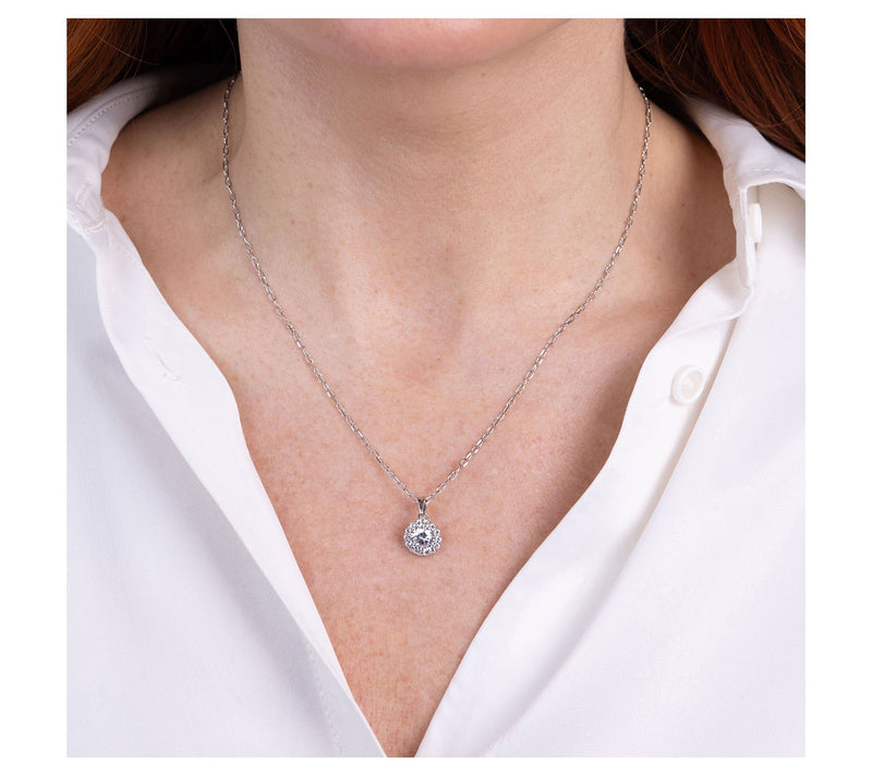 Diamonique Halo Pendant w/ Chain, Sterling Silver — View 3
