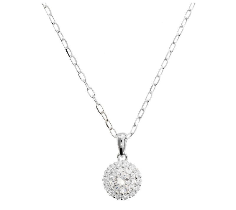 Diamonique Halo Pendant w/ Chain, Sterling Silver — View 13
