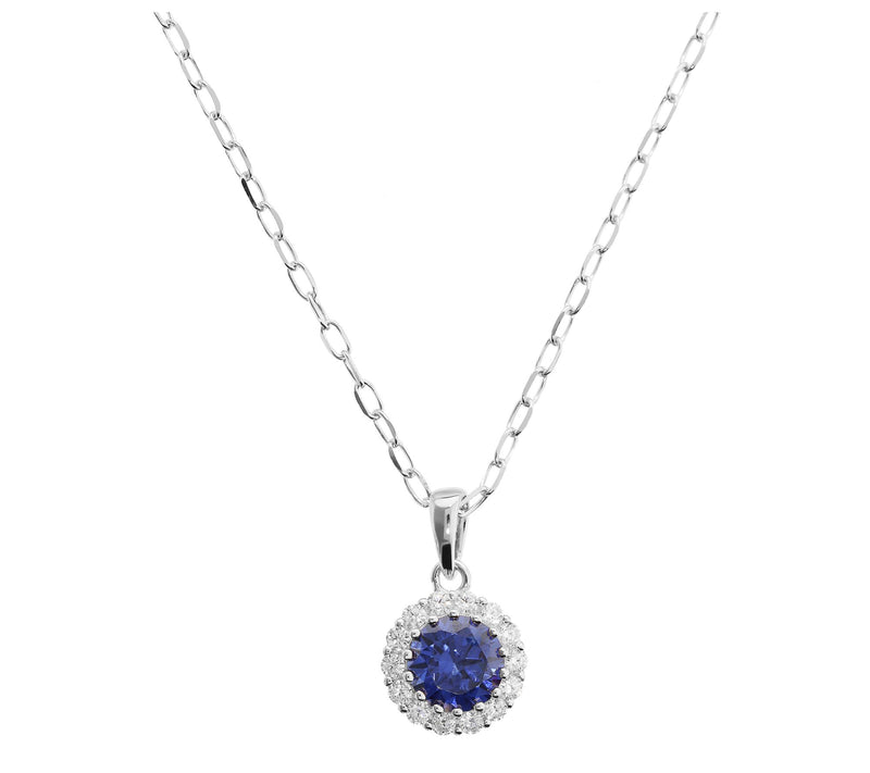 Diamonique Halo Pendant w/ Chain, Sterling Silver — Main view