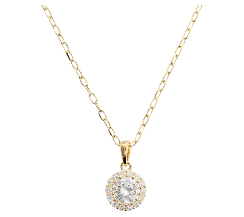 Diamonique Halo Pendant w/ Chain, 14K Gold Plated — Main view