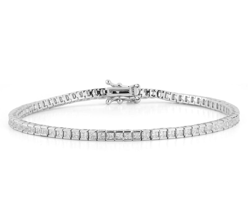 Sterlina Silver Thin Princess Cut Tennis Bracelet, Sterling — View 7