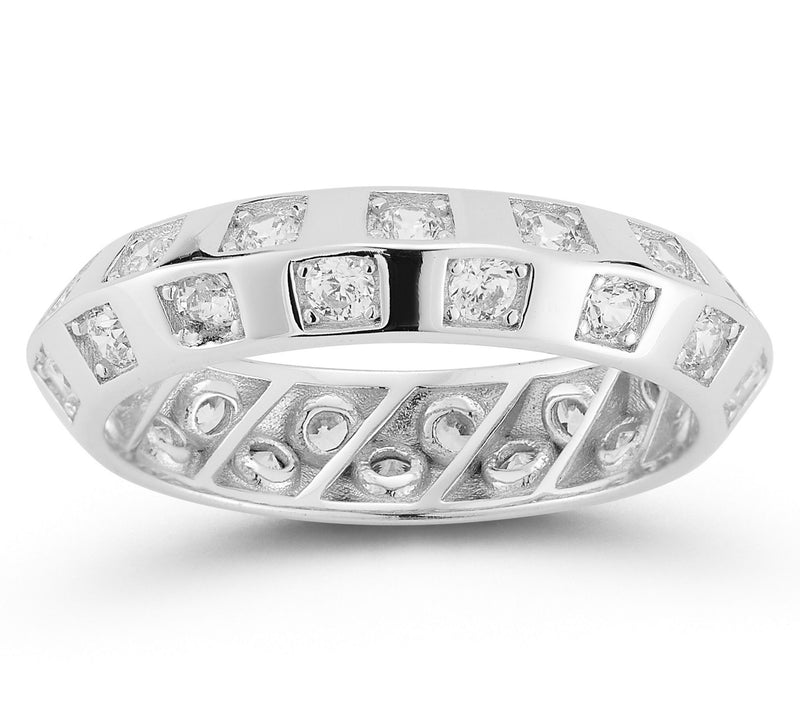 Sterlina Silver Pave Checkered Band Ring, Sterling — View 8