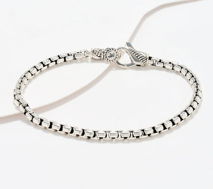 JAI Sterling Silver 3.7mm Box Chain Bracelet, 10.2g
