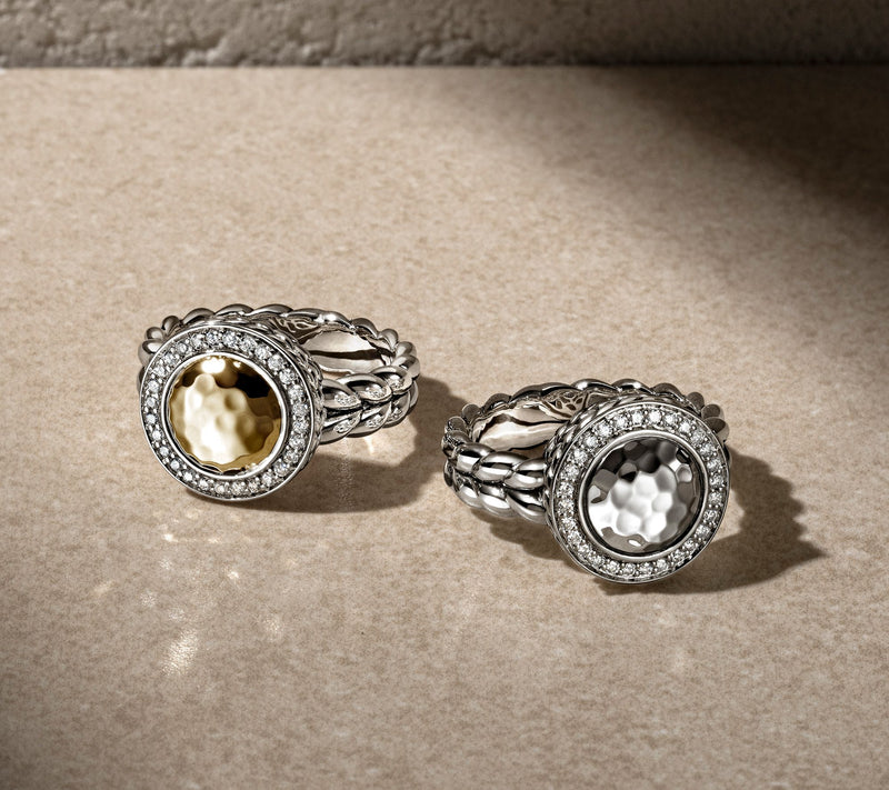 JAI Sterling Silver Hammered Disk Diamond Ring — View 5