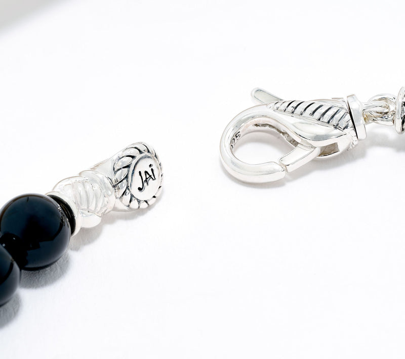 JAI Sterling Silver Onyx Bead Rainbow Bridge Charm Bracelet — View 3