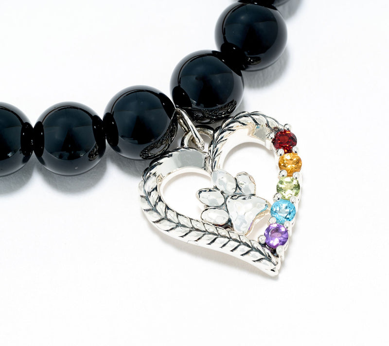 JAI Sterling Silver Onyx Bead Rainbow Bridge Charm Bracelet — View 2