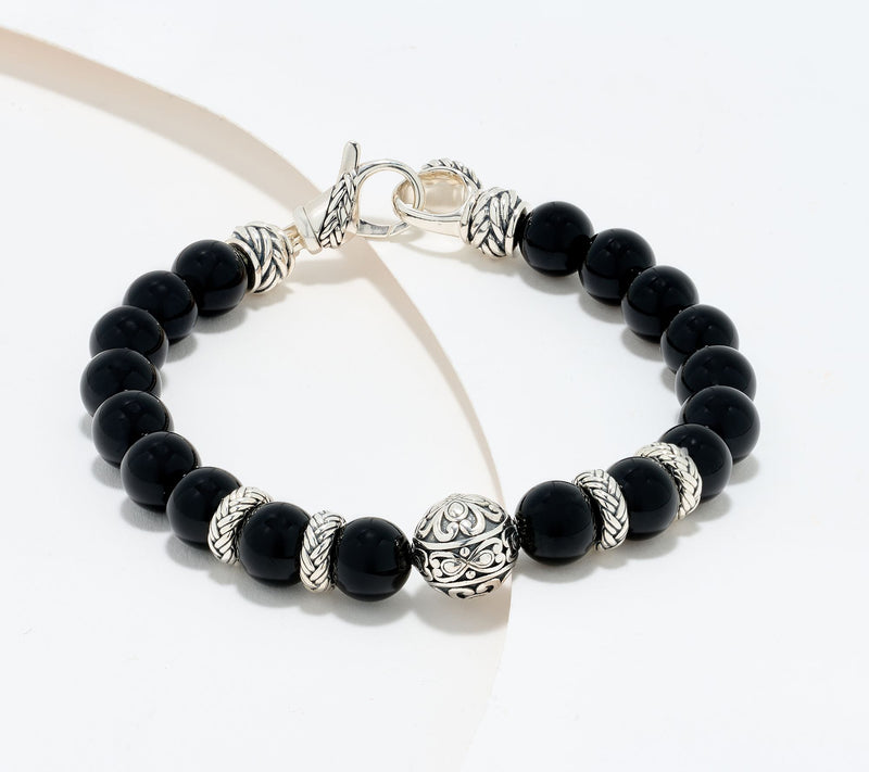 JAI Sterling Silver Heritage Lotus Texture Gem Bead Bracelet — View 7